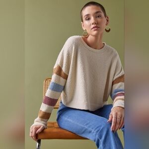 Francesca's Love Knits NYC Size Large Aubrey Striped Teddy Pullover Sweater EUC